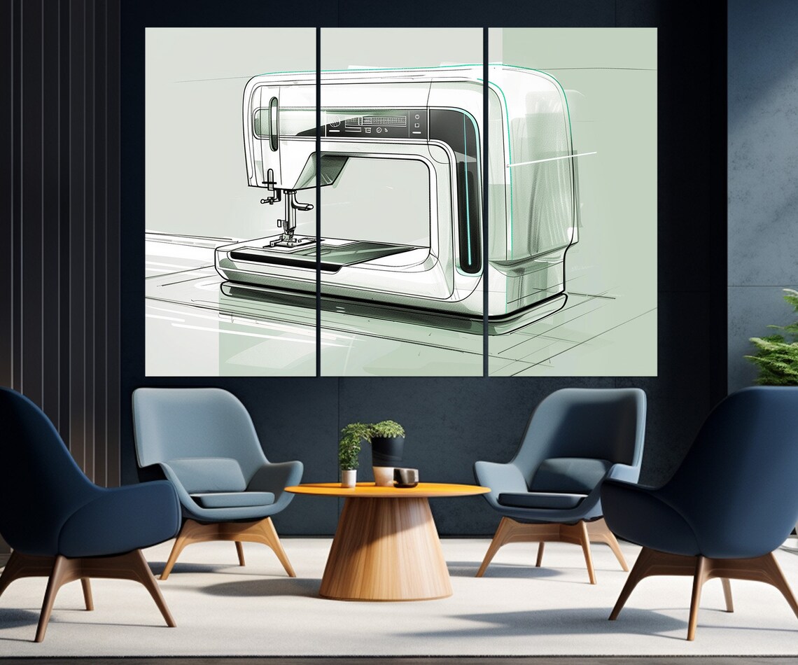 Minimalist Modern Sewing Machine Sketch Design Craft Room Art Poster - Image 3
