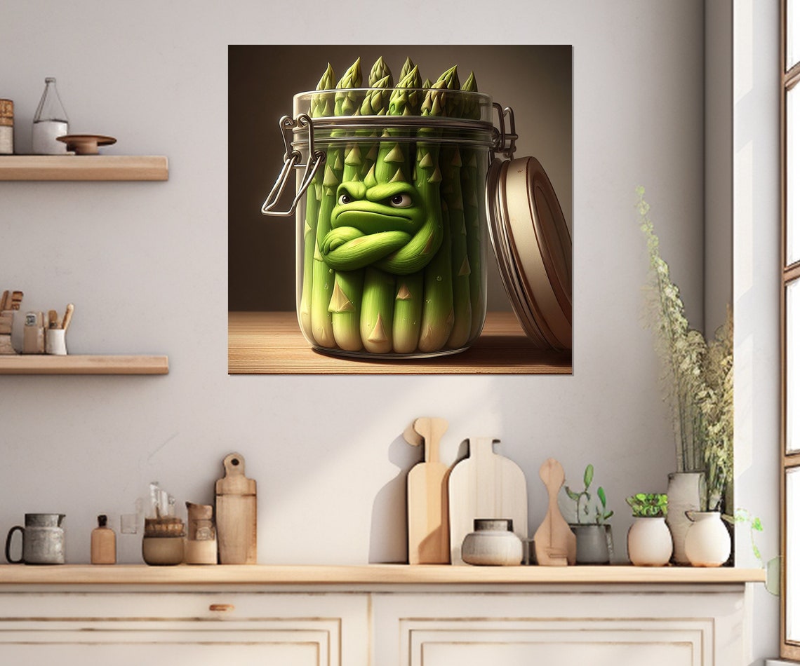 Grumpy Asparagus In Glass Jar Funny Kitchen Vegetable Wall Art Print - Image 2