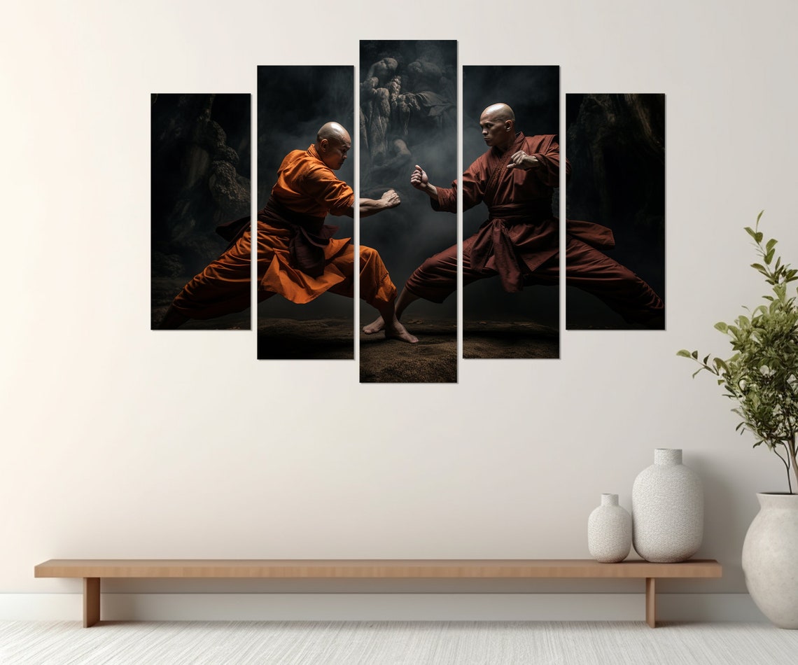 Shaolin Monks Sparring Kung Fu Dark Cave Dramatic Martial Art Poster - Image 4