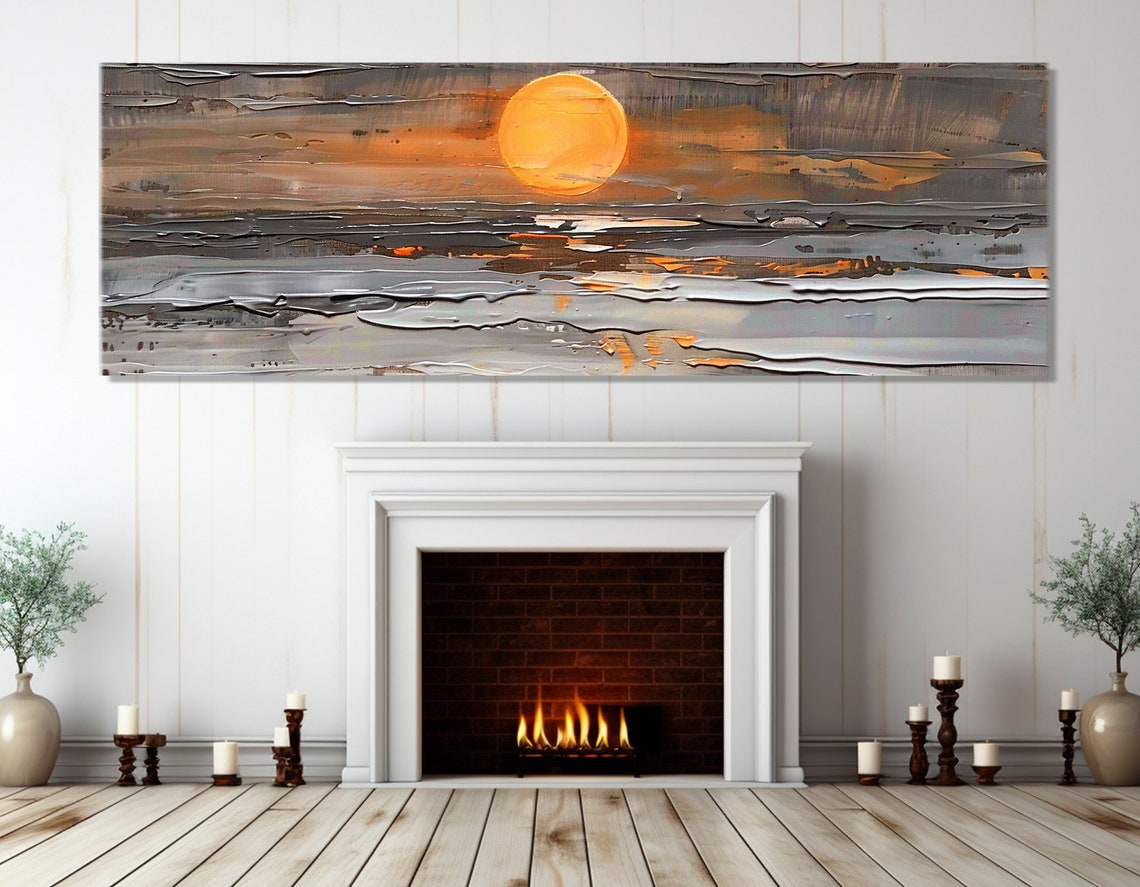 Abstract Ocean Sunset Golden Sun Reflections Textured Sea Art Poster