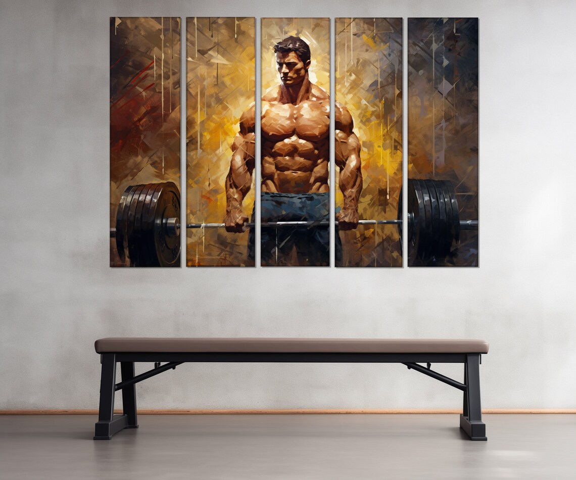 Muscular Weightlifter With Heavy Barbell Golden Abstract Gym Wall Art - Image 2