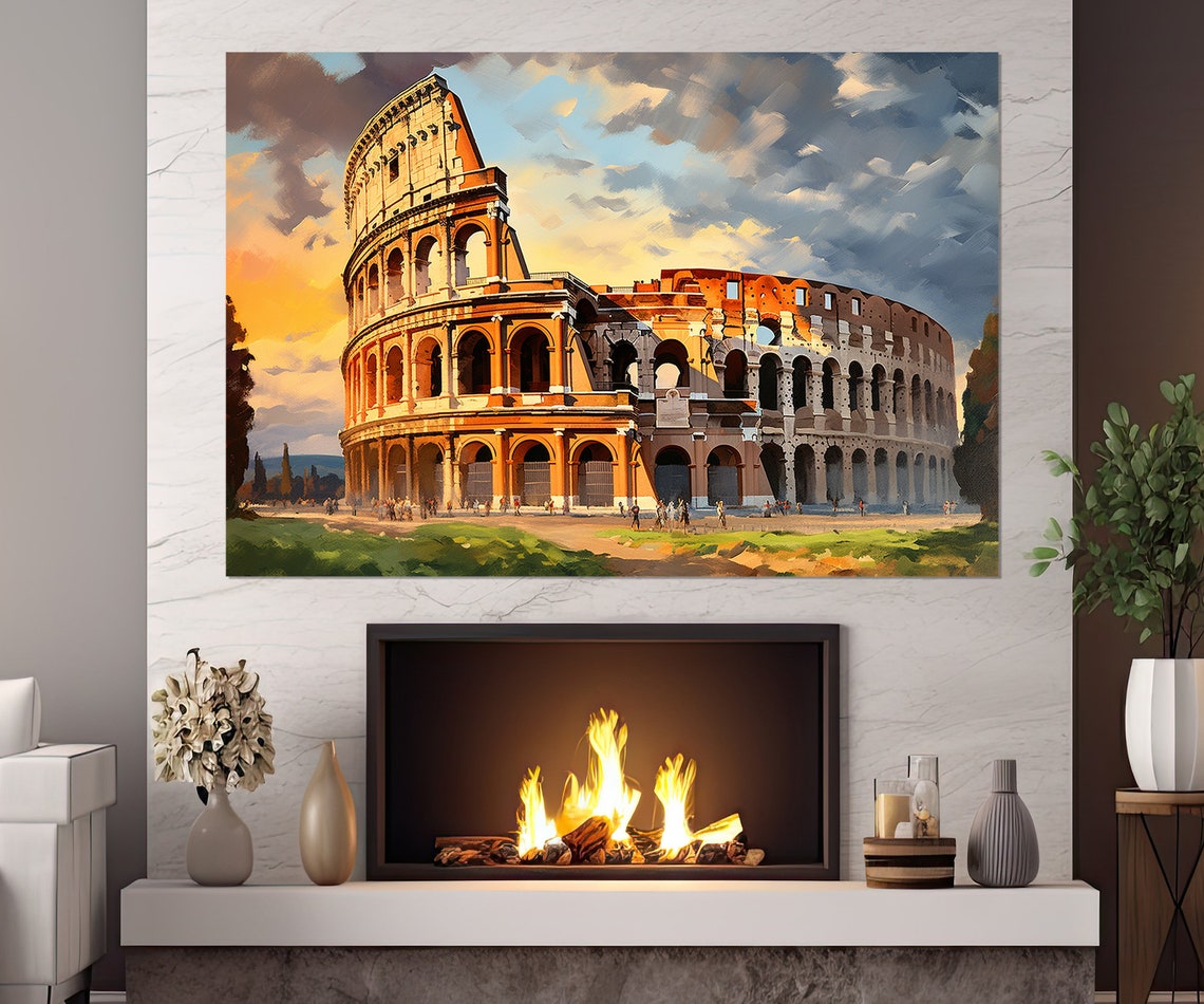 Colosseum Rome Sunset Painterly Architecture Ancient Ruins Wall Poster - Image 3
