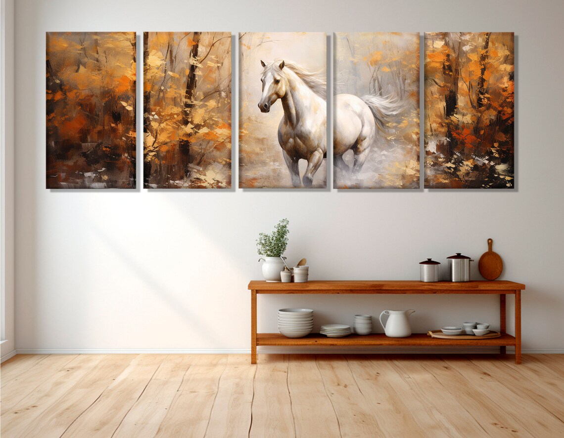 White Horse in Autumn Forest, Horse Art Print - Image 3