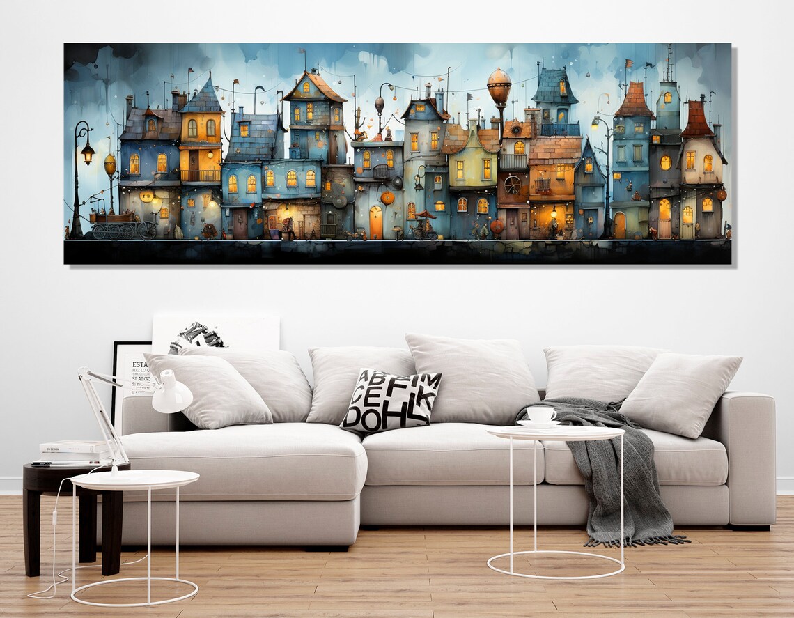 Van Gogh-Inspired City Houses Painting Art Print