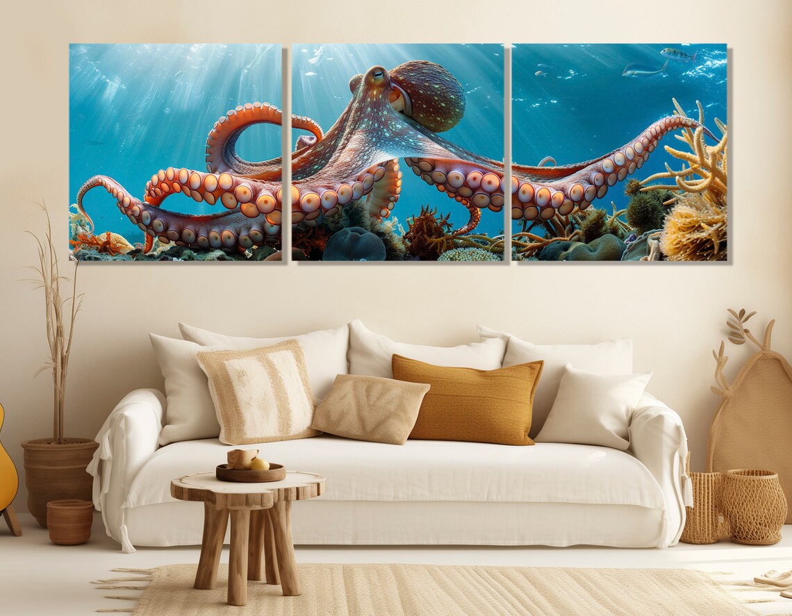 Giant Octopus by Colorful Coral Reefs, Poster Print - Image 3