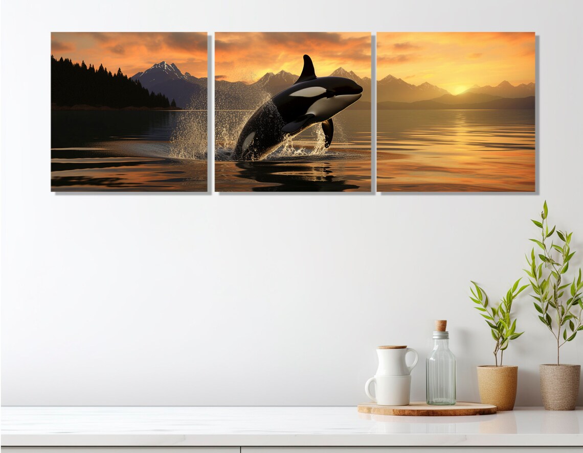 Abstract Orca Jump Art Print, Sunset Underwater - Image 3