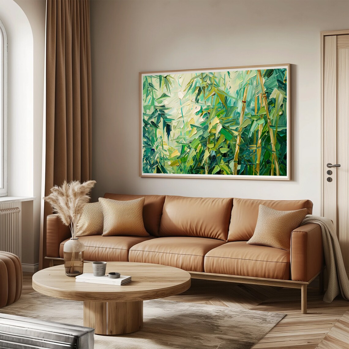 Bamboo Grove Oil Painting Lush Green Leaves Impasto Wall Art Poster - Image 3