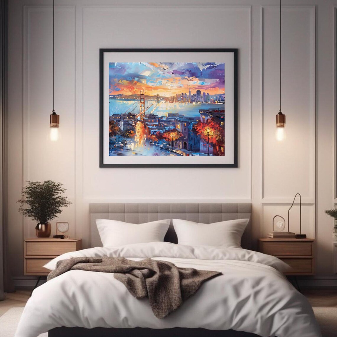 San Francisco Golden Gate Bridge Sunset Street Cityscape Poster - Image 2
