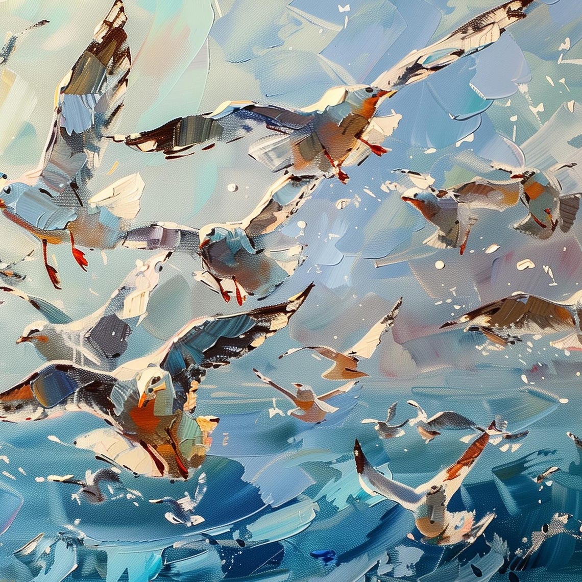 Seagulls in Flight Over Ocean Waves Dynamic Coastal Art Poster - Image 6