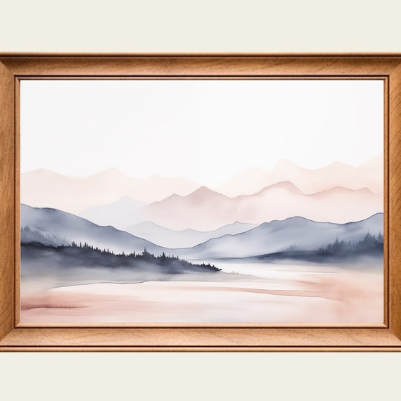 Watercolor Mountain Landscape Wall Art Print Frame Tv Art Tv