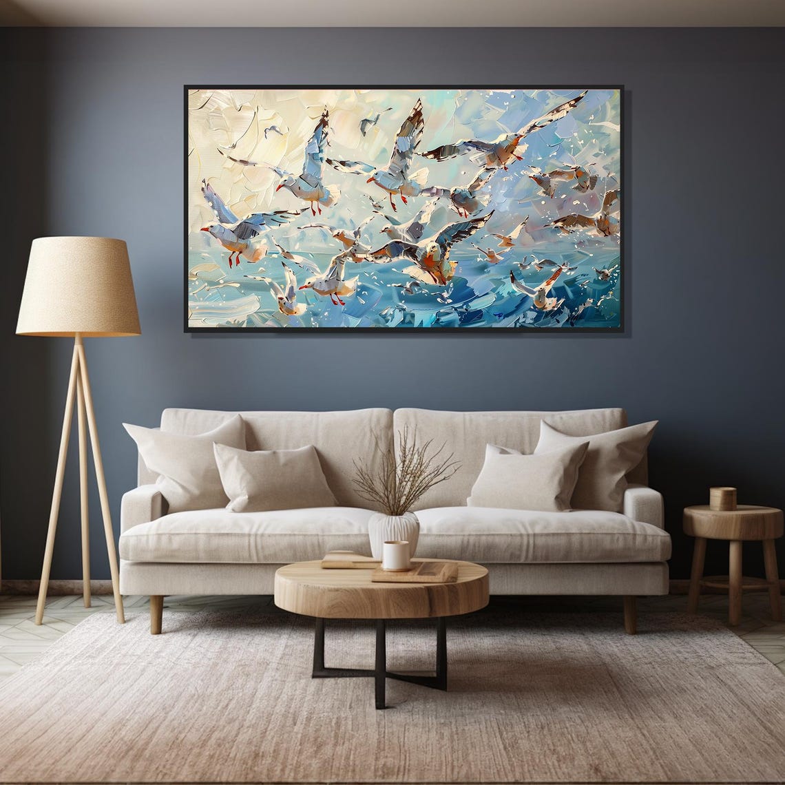 Seagulls in Flight Over Ocean Waves Dynamic Coastal Art Poster - Image 4