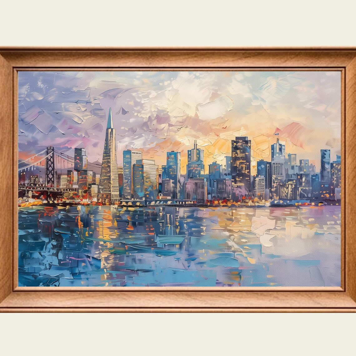 San Francisco Skyline Sunset Bay Bridge City Lights Travel Poster