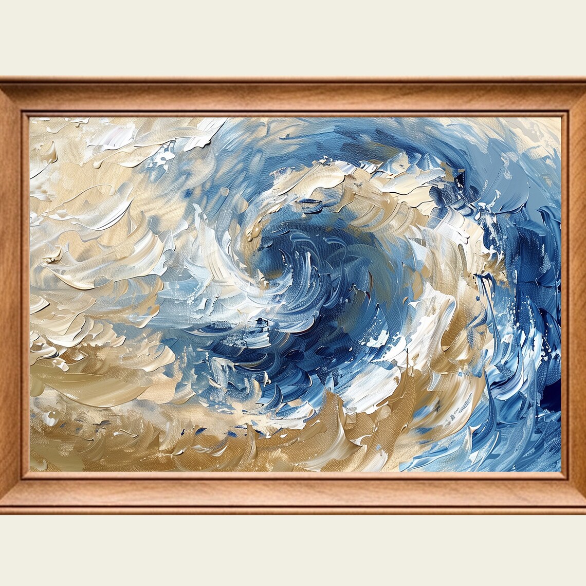 Blue Gold Swirl Abstract Painting Ocean Vortex Wave Impasto Art Poster