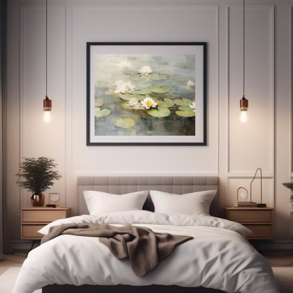 Vintage Lilypad Pond Oil Painting Wall Art Print Frame Tv Art Tv - Image 2