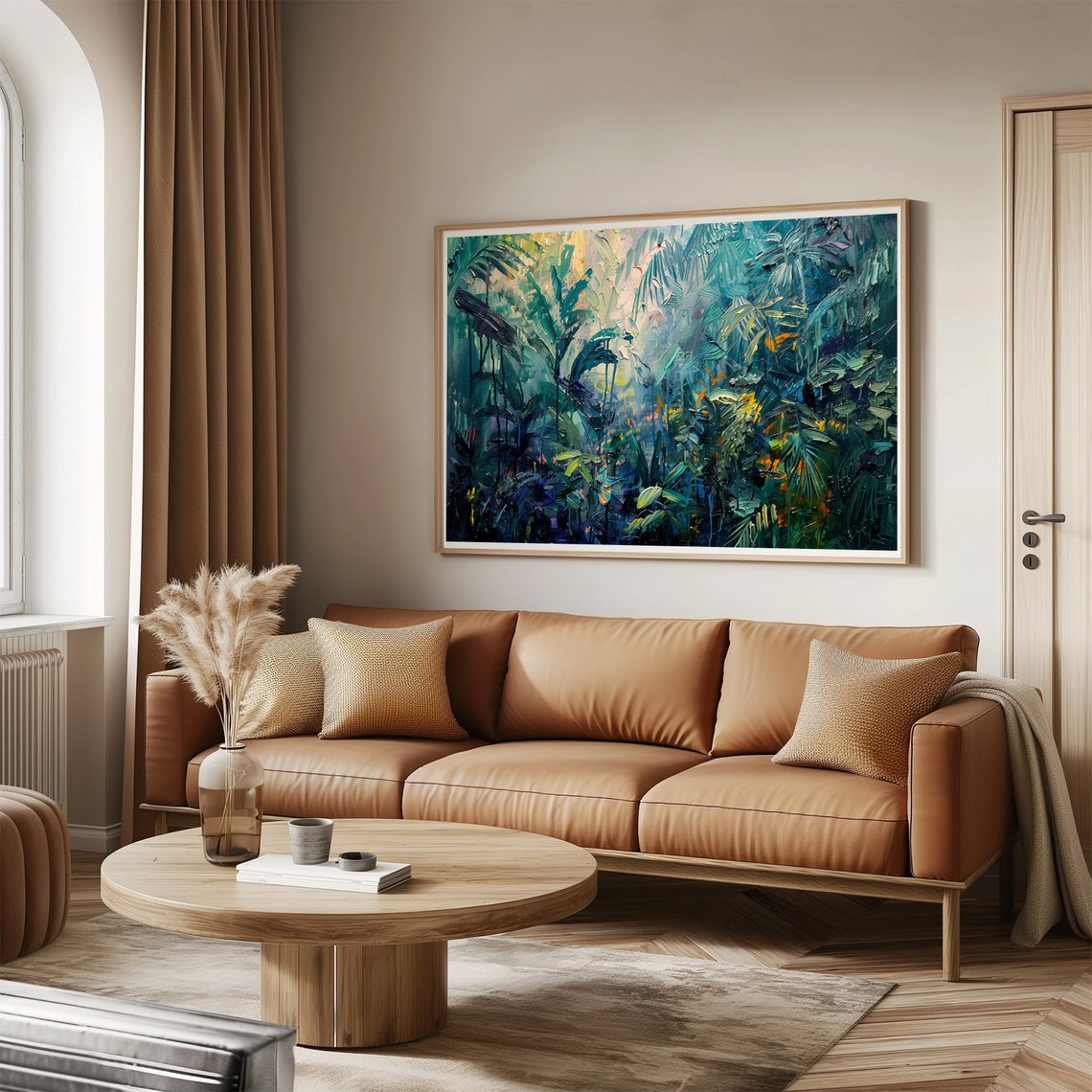 Tropical Jungle Foliage Light Rays Impasto Oil Painting Wall Art Print - Image 3
