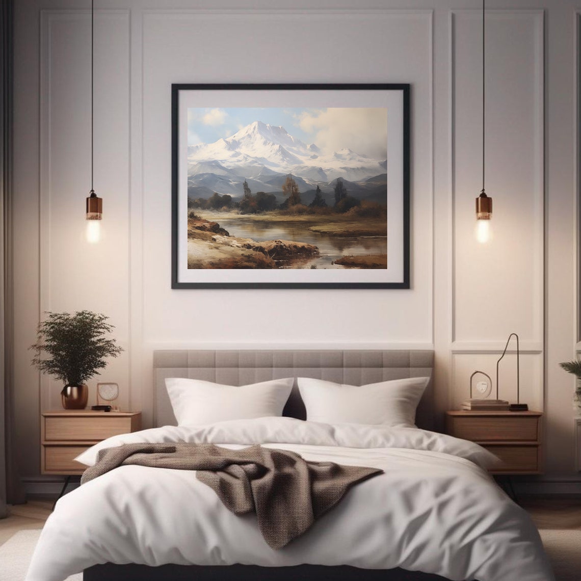 Vintage Mountain Landscape Oil Painting Wall Art Print Frame Tv Art Tv - Image 2