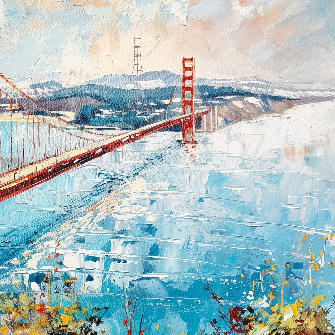 Golden Gate Bridge Modern Abstract Painting Wall Art Print Frame Tv Art Tv - Image 6