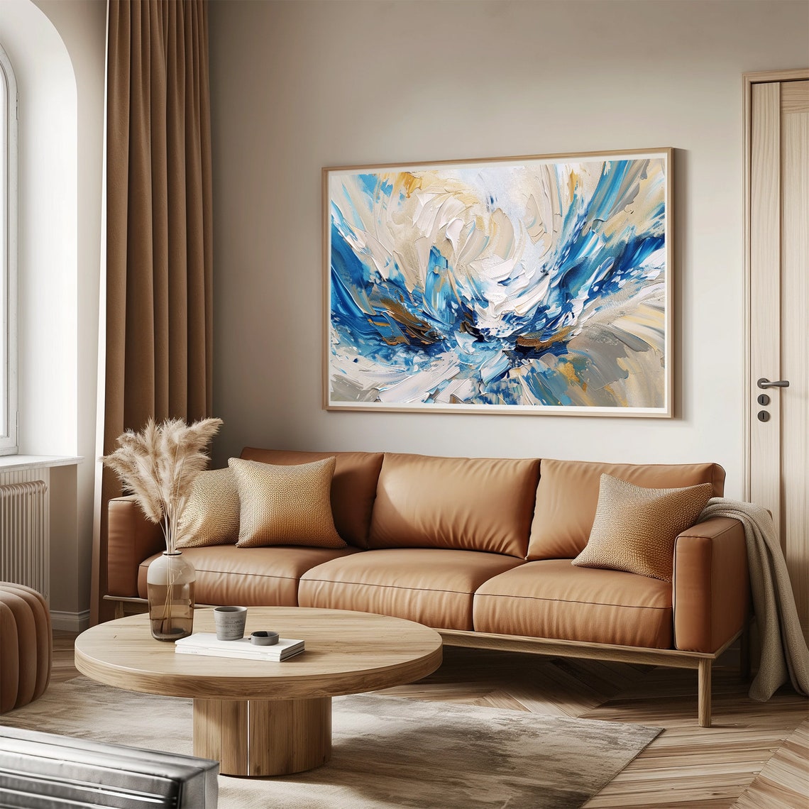 Blue White Abstract Swirls Impasto Ocean Wave Modern Painting Wall Art - Image 3