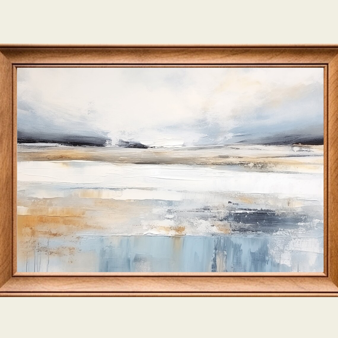 Gray Beige Abstract Winter Seascape Minimal Modern Painting Wall Art