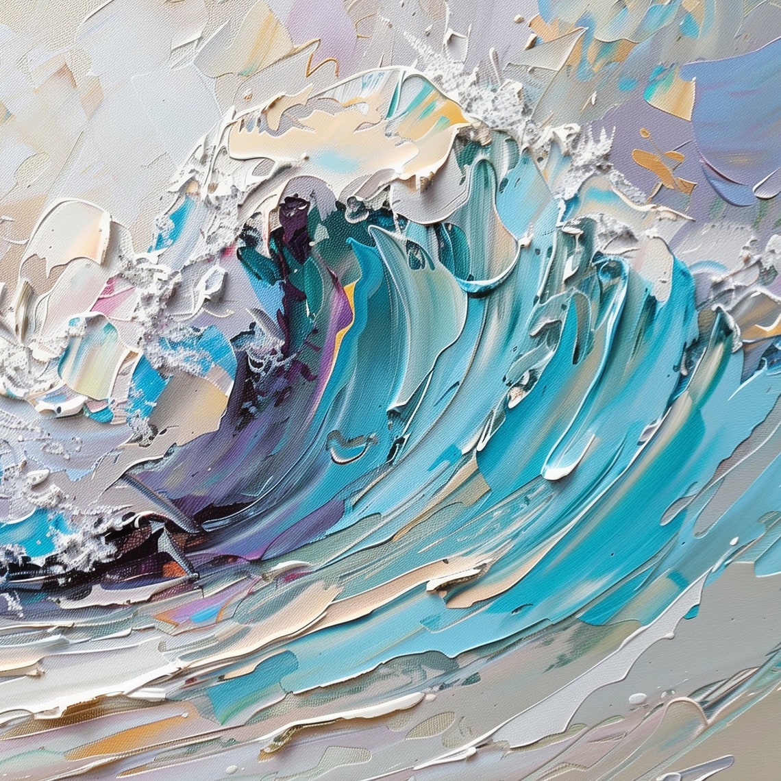 Turquoise Ocean Wave Curl Impasto Dramatic Seascape Painting Wall Art - Image 6