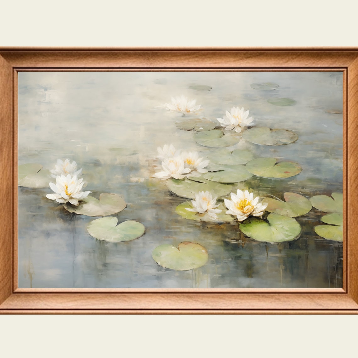 Vintage Lilypad Pond Oil Painting Wall Art Print Frame Tv Art Tv