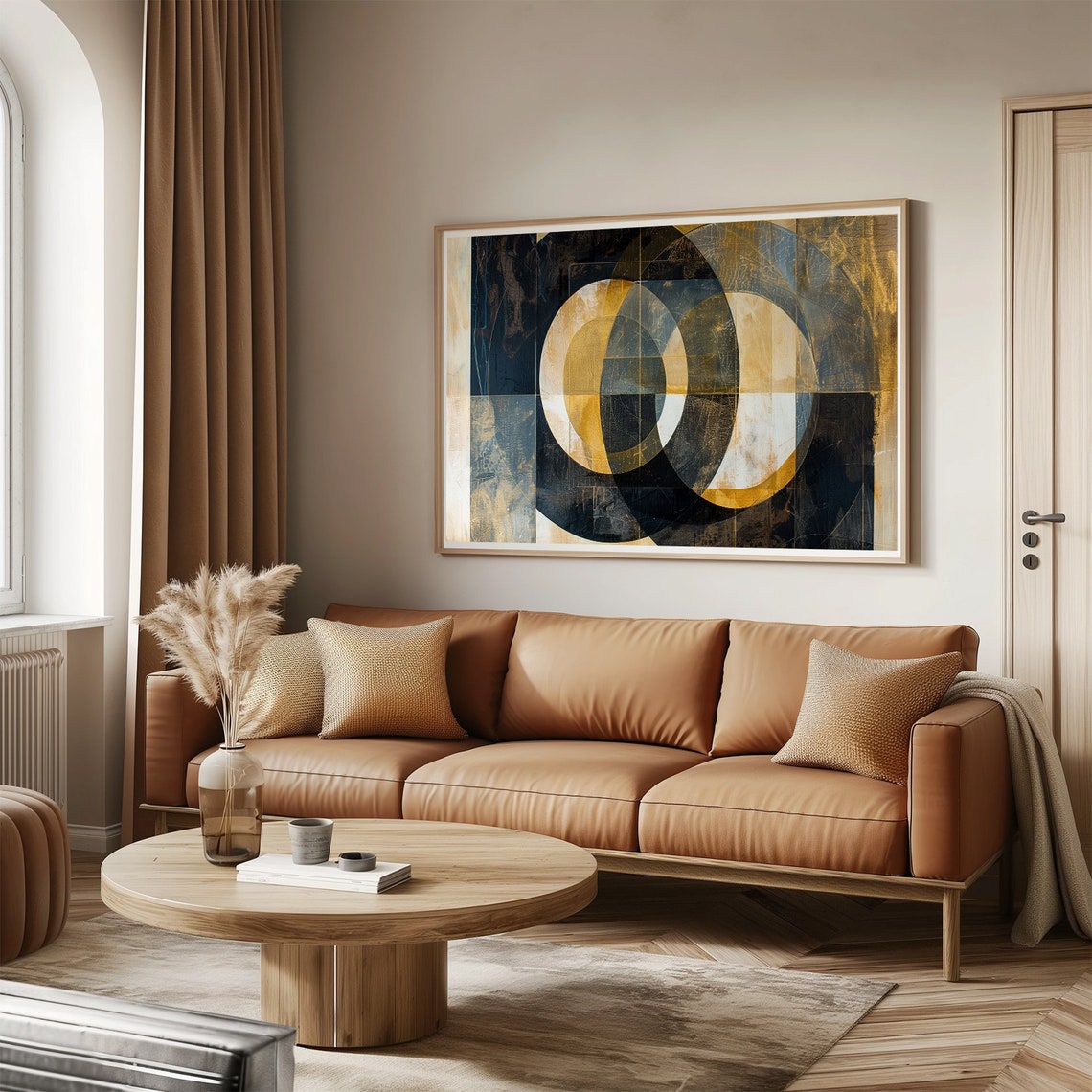 Black Gold Interlocking Circles Dark Moody Modern Abstract Wall Art - Image 3