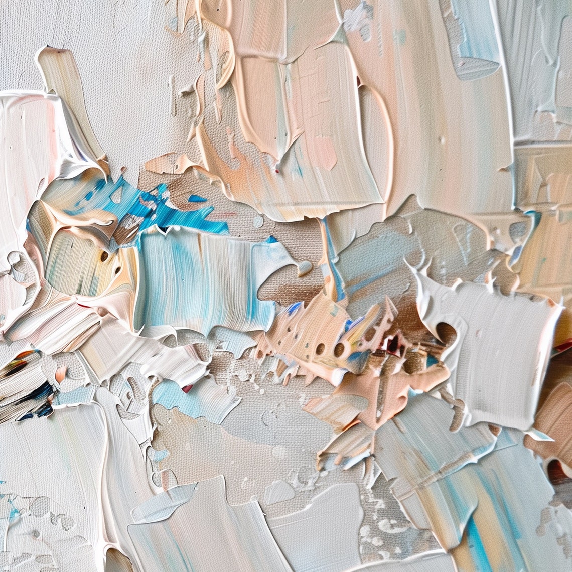 Abstract Oil Collage Painting White Blue Beige Torn Texture Art Poster - Image 6