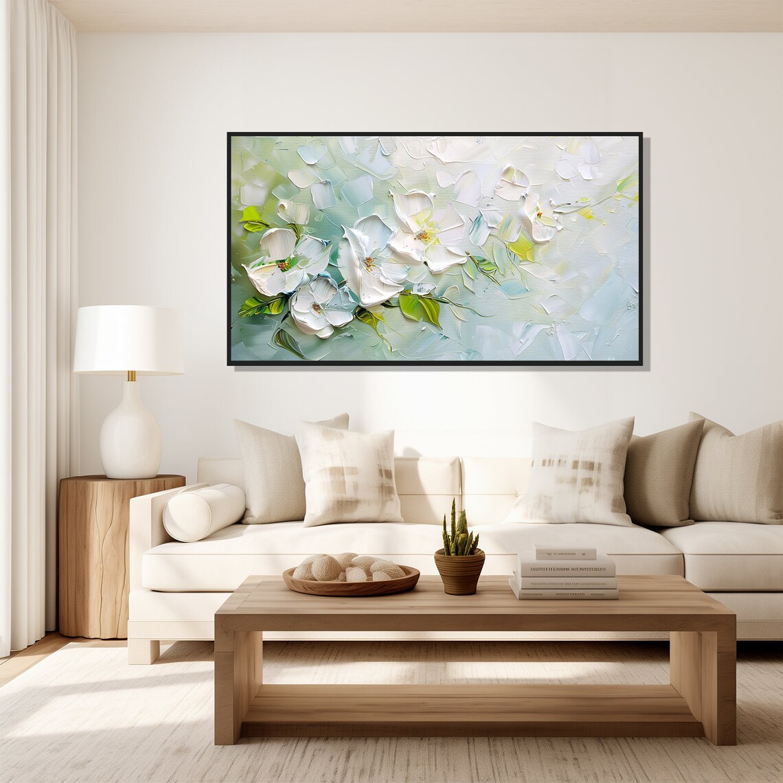 White Flower Oil Painting Soft Blooms Palette Knife Artwork Poster - Image 5