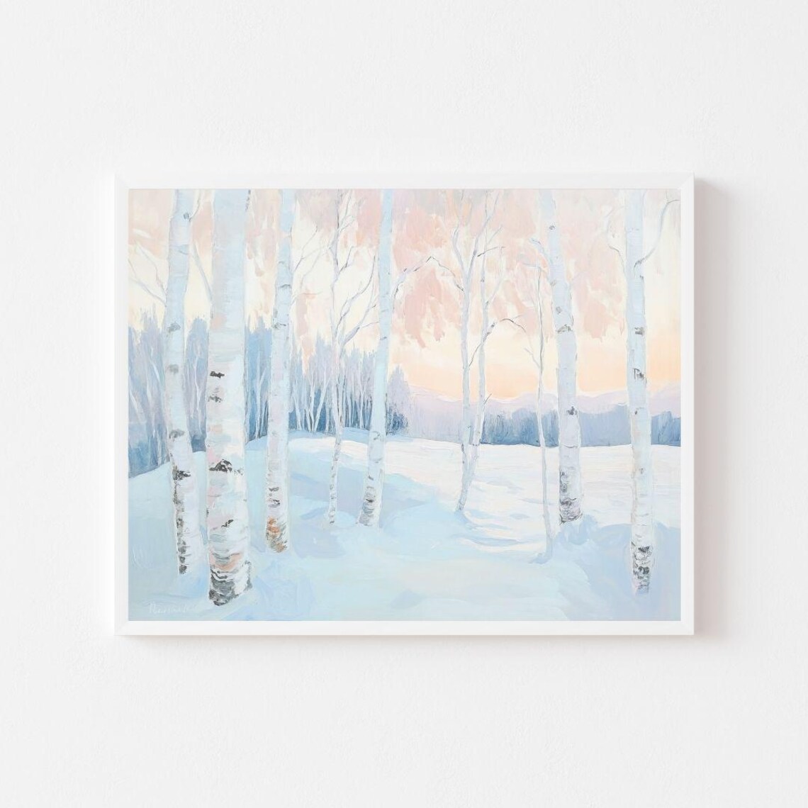 Pastel Birch Tree Forest, Finland Lapland Art Print
