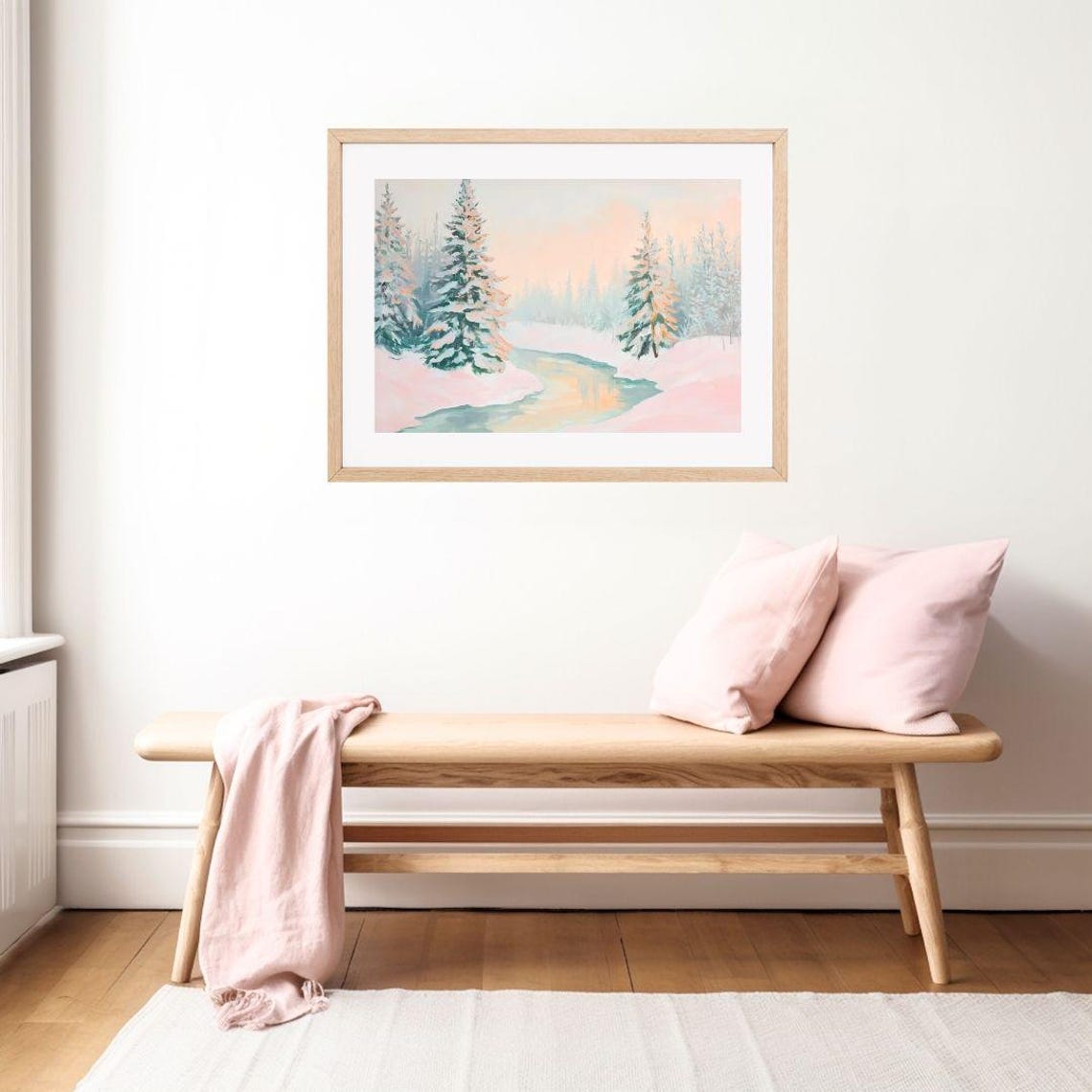 Pastel Winter Forest With Snowy Pines And Winding River Poster - Image 2