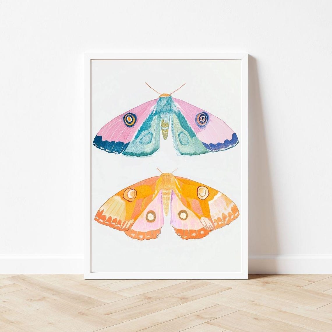 Pink Orange Moths Painting Colorful Butterfly Insect Specimen Poster - Image 3