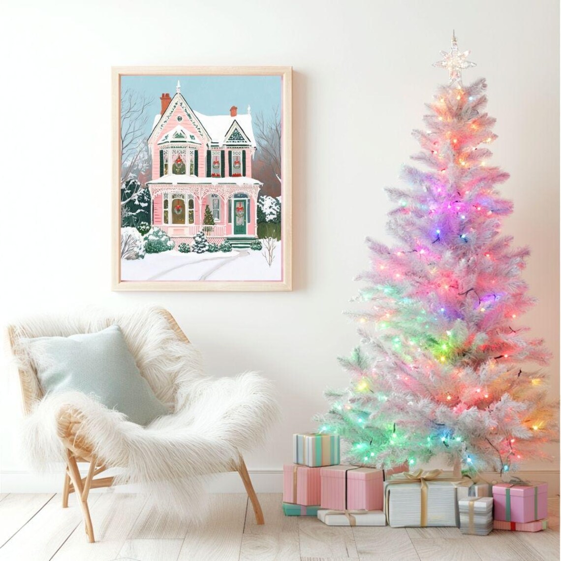 Victorian House Christmas Art Print, Vintage Winter - Image 2
