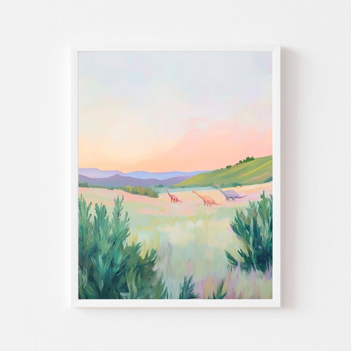 Pastel Dinosaurs Brontosaurus Kids Room Art Print