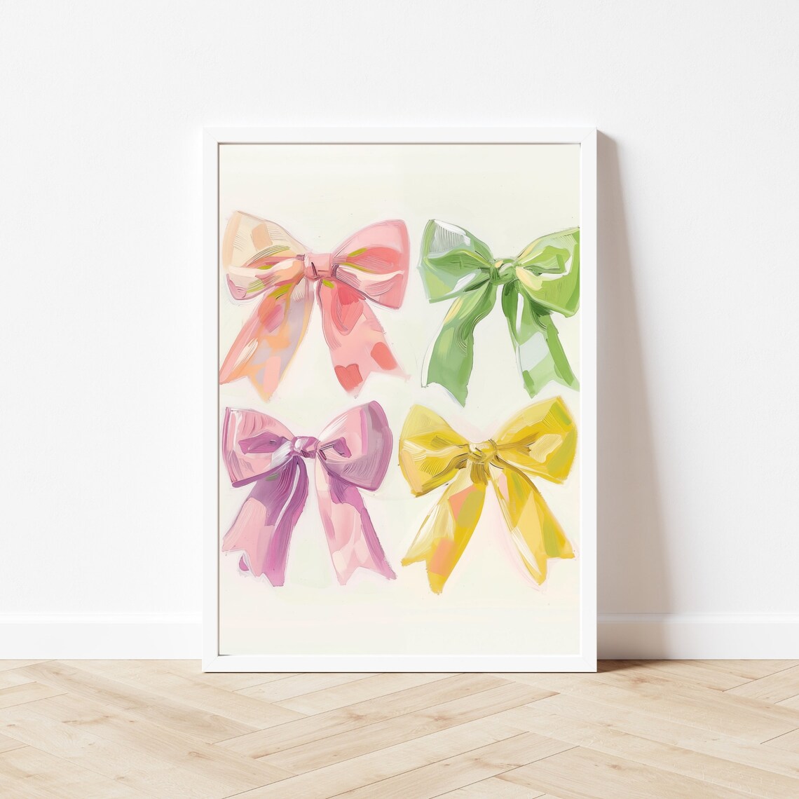 Pastel Bows Painting Pink Green Yellow Ribbon Nursery Decor Poster - Image 3