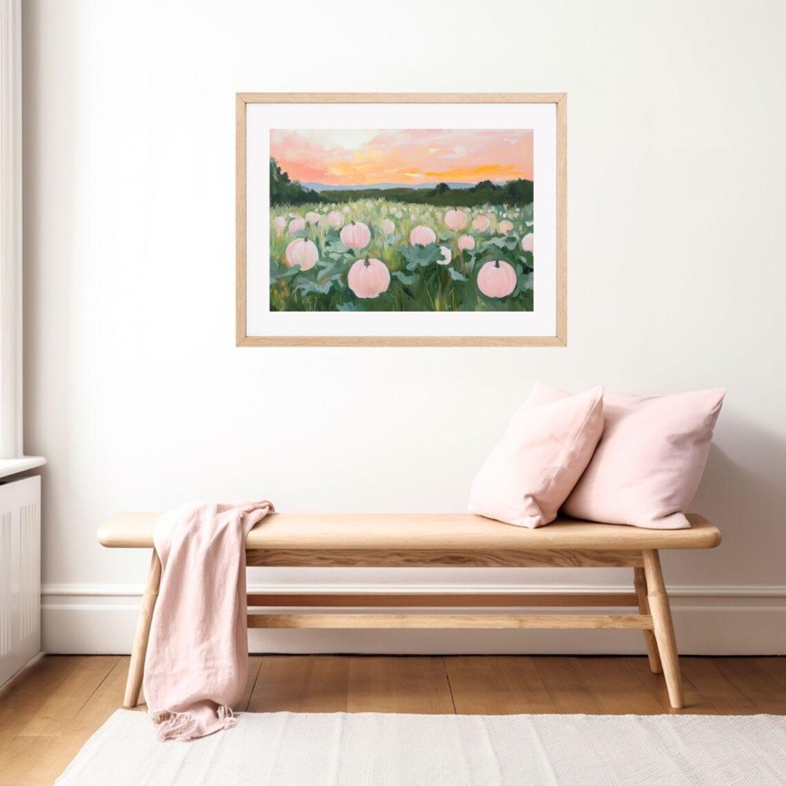Pastel Pink Pumpkin Patch Sunset Harvest Field Halloween Fall Art Poster - Image 2
