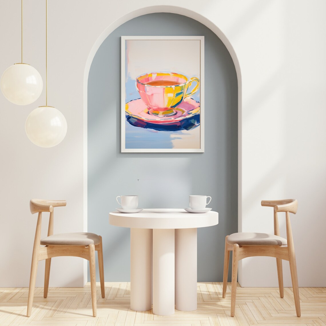 Colorful Teacup Painting Coffee Station Shop Art Print Tea Mug Still Life Cafe Pink Restaurant Wall Decor - Image 3