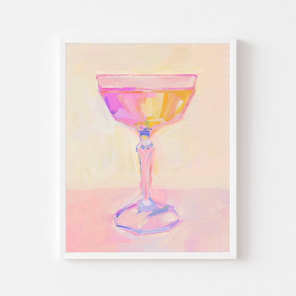 Pink Cocktail Coupe Glass Painting for Bar Wall Decor Poster