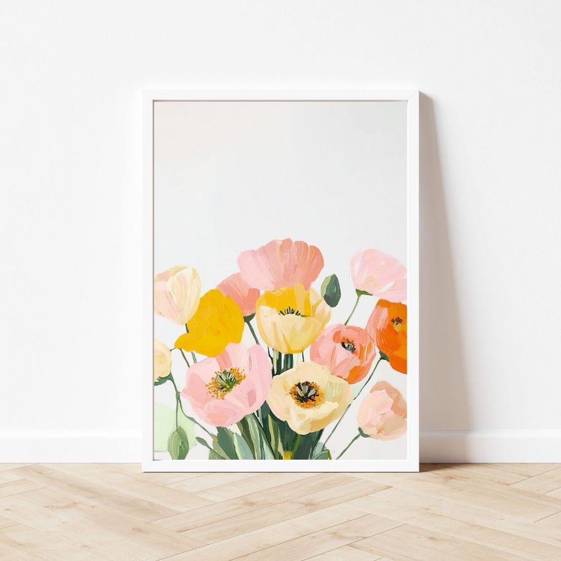 Pastel Poppy Bouquet on White Minimalist Spring Floral Poster - Image 3