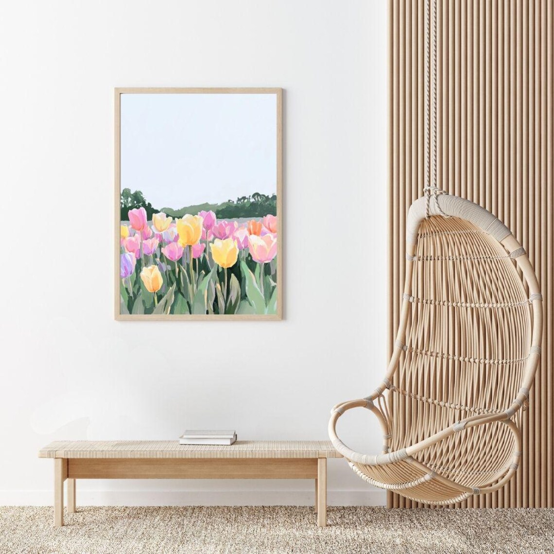 Pastel Tulip Field Painting in Spring Colors Floral Wall Poster - Image 2