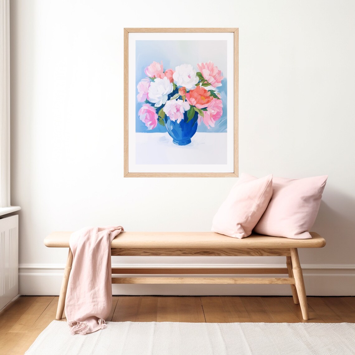 Peonies in Blue Vase, Grandmillennial Floral Art Print - Image 2