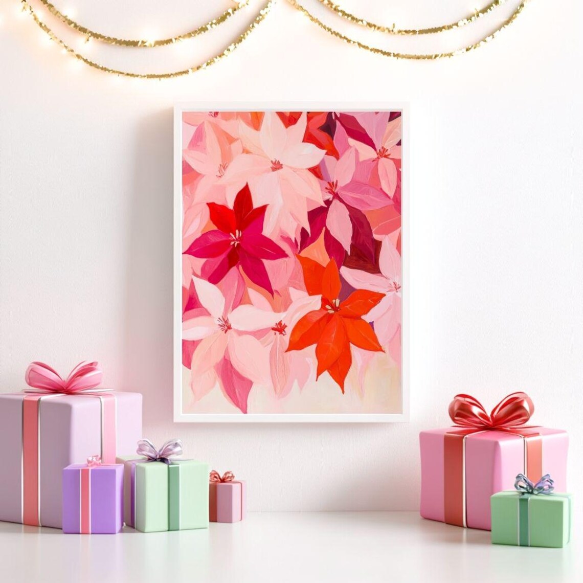 Lush Pink Poinsettia Blooms Cluster Holiday Floral Graceful Poster - Image 2
