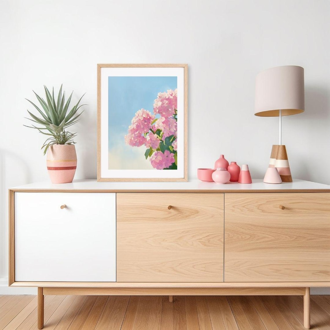 Pink Hydrangeas and Blue Sky, Vintage Floral Art Print - Image 2