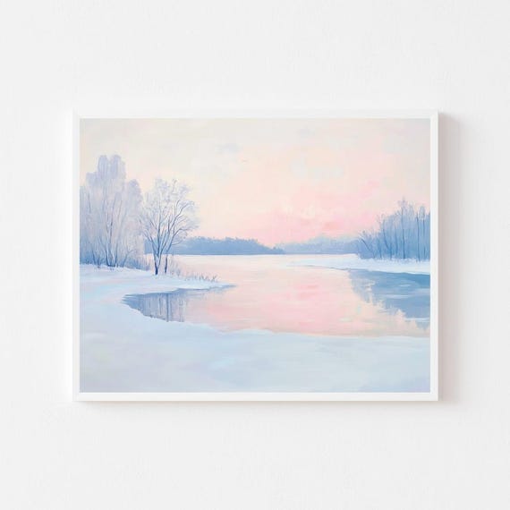 Pastel Winter Lake, Finland Snowy Trees Art Print