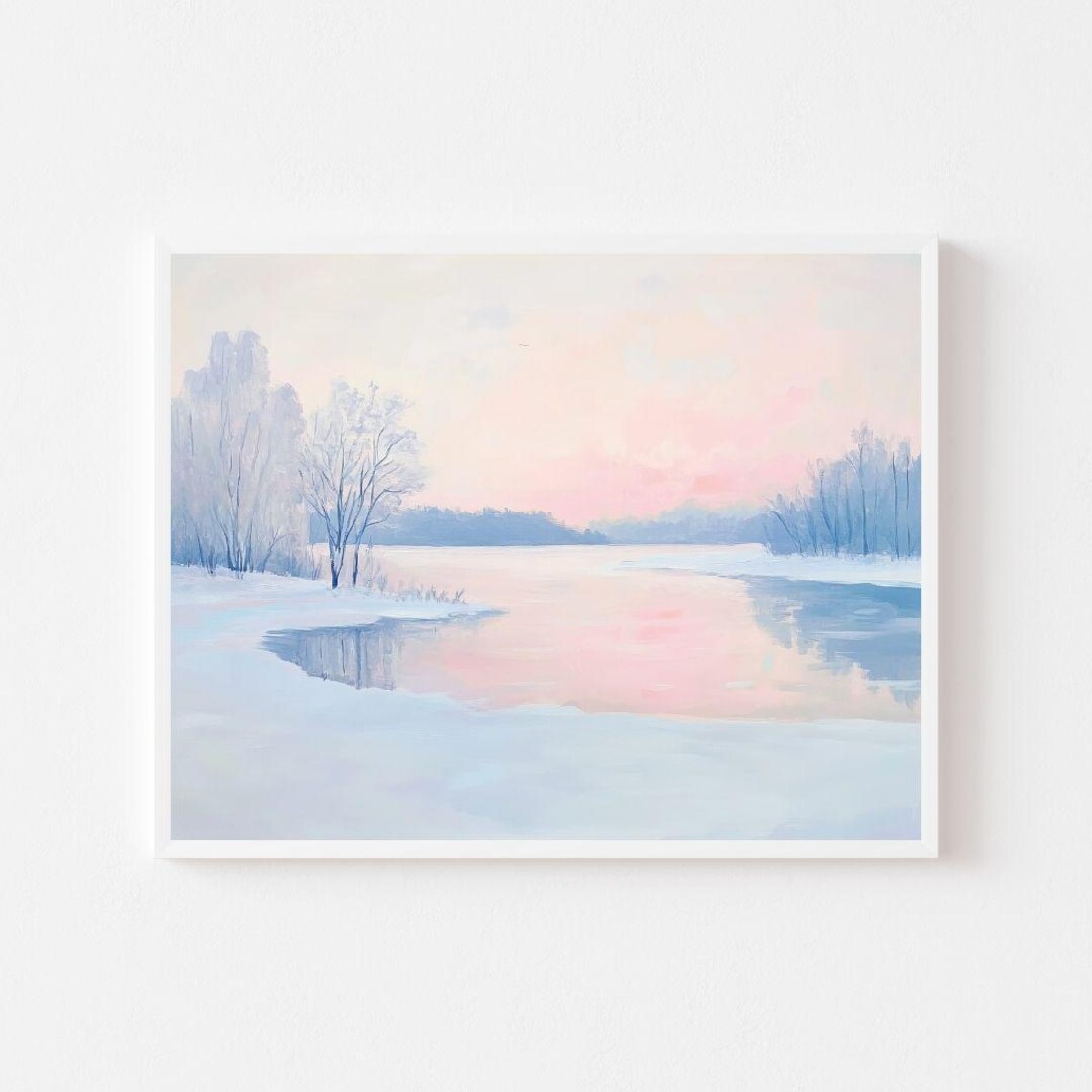 Pastel Winter Lake, Finland Snowy Trees Art Print