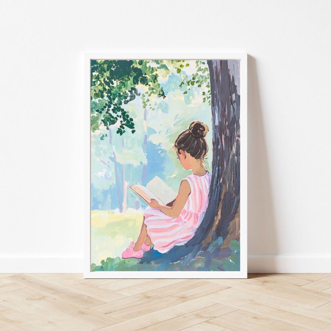 Girl Reading Under Tree Art Print, Kids Room Decor - Image 3