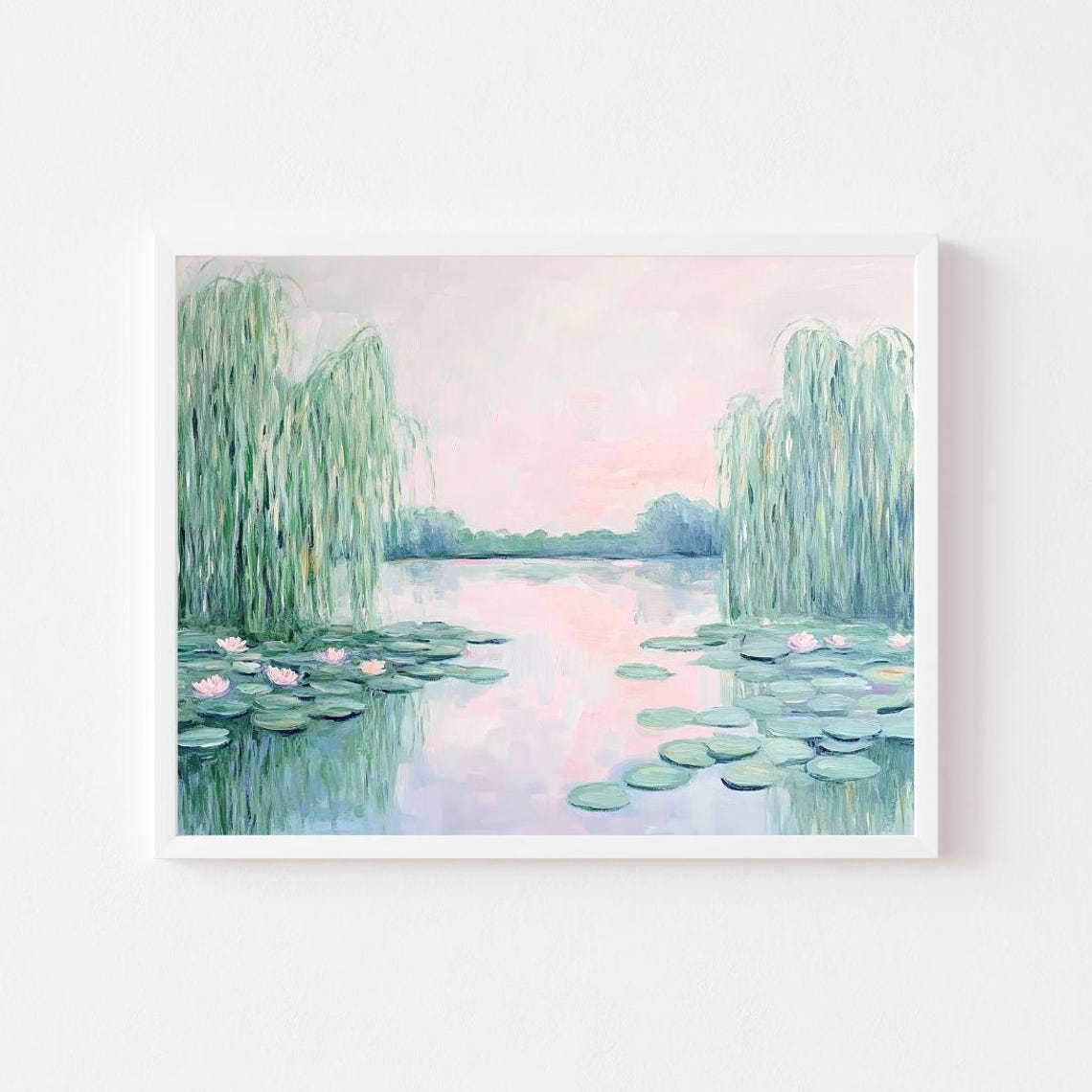 Water Lily Pond with Weeping Willows Pastel Impressionist Poster