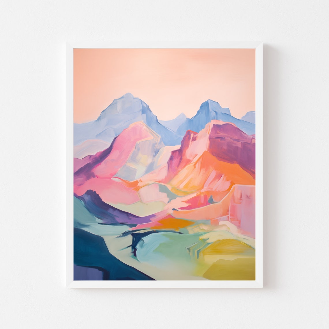 Abstract Rainbow Mountain Landscape Pastel Painting Modern Poster