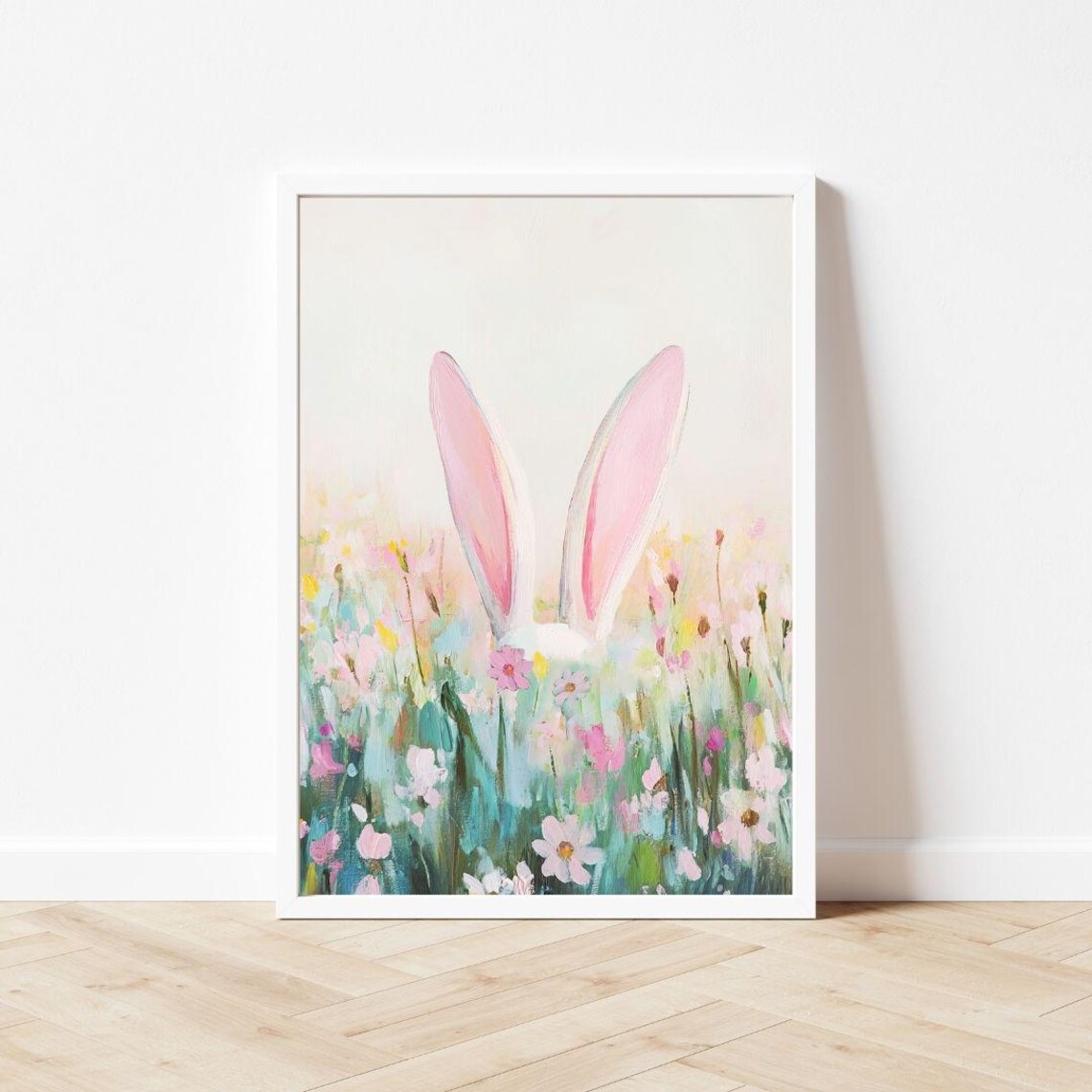 Bunny Ears in Flower Field, Pastel Easter Art Print - Image 3