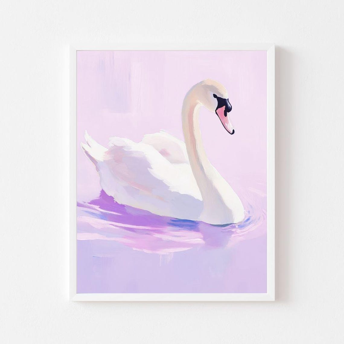 Lavender Swan Painting Purple Swimming Bird Wall Art Print Pastel Girly Nursery Girls Room Animal Portrait
