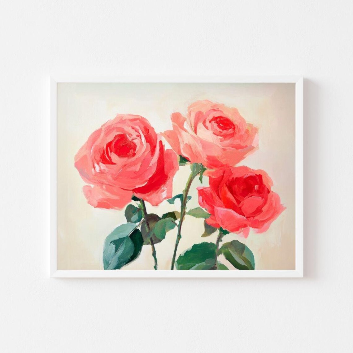 Vintage Red Roses Painting, Valentine Girls Room Art Print